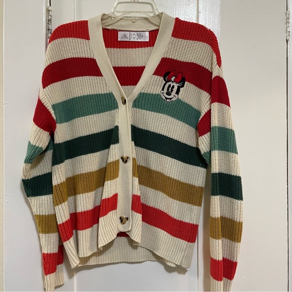 Disneyland Resort Sweaters - Disney Striped Cardigan with Minnie Mouse and Mickey shaped buttons size medium